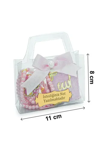 10 Adet İsme Özel Çantalı Mevlüt Hediyelik - Zikirmatik Tesbih Mini Kuranı Kerim Seti - Pembe - 7