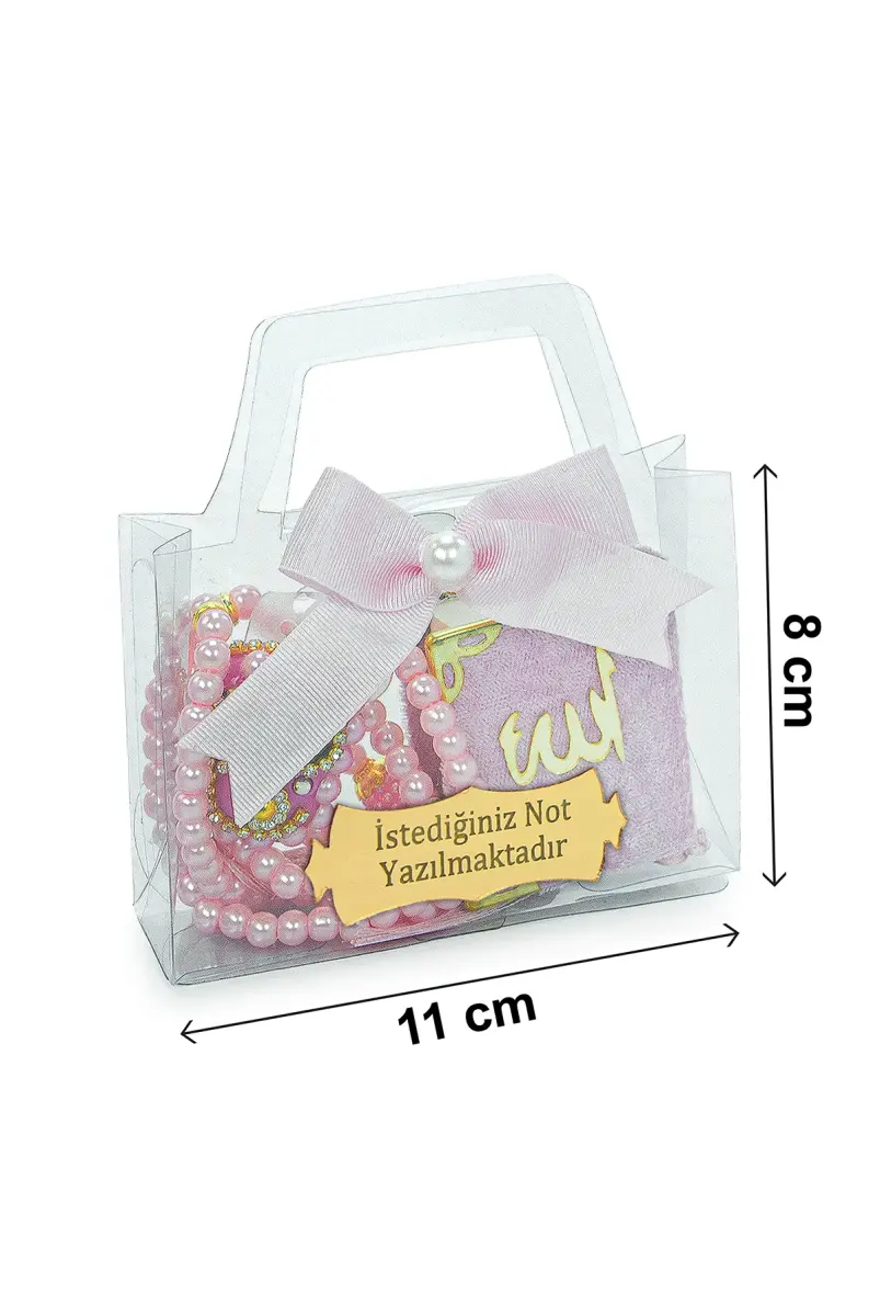 10 Adet İsme Özel Çantalı Mevlüt Hediyelik - Zikirmatik Tesbih Mini Kuranı Kerim Seti - Pembe - 7