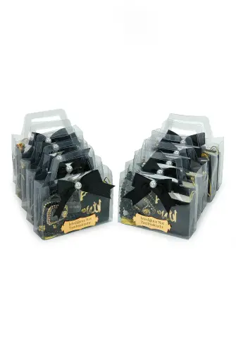 10 Adet İsme Özel Çantalı Mevlüt Hediyelik - Zikirmatik Tesbih Mini Kuranı Kerim Seti - Siyah - 2