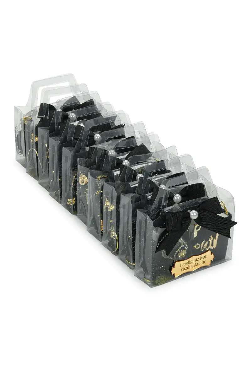 10 Adet İsme Özel Çantalı Mevlüt Hediyelik - Zikirmatik Tesbih Mini Kuranı Kerim Seti - Siyah - 3