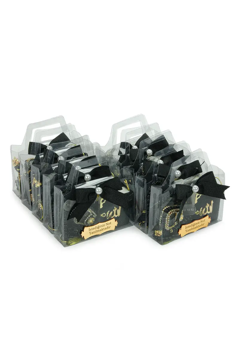 10 Adet İsme Özel Çantalı Mevlüt Hediyelik - Zikirmatik Tesbih Mini Kuranı Kerim Seti - Siyah - 4
