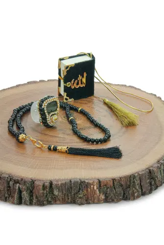 10 Adet İsme Özel Çantalı Mevlüt Hediyelik - Zikirmatik Tesbih Mini Kuranı Kerim Seti - Siyah - 6