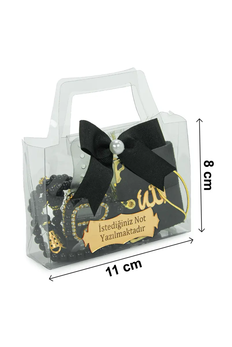 10 Adet İsme Özel Çantalı Mevlüt Hediyelik - Zikirmatik Tesbih Mini Kuranı Kerim Seti - Siyah - 7