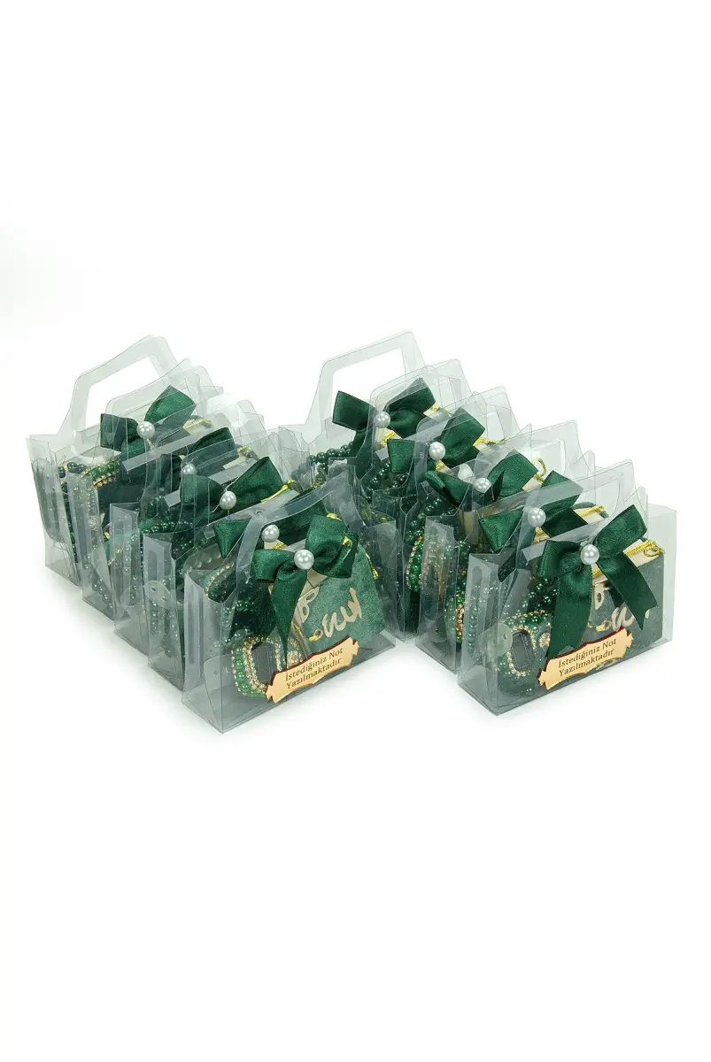 10 Adet İsme Özel Çantalı Mevlüt Hediyelik - Zikirmatik Tesbih Mini Kuranı Kerim Seti - Yeşil - 2