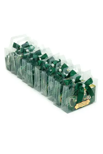 10 Adet İsme Özel Çantalı Mevlüt Hediyelik - Zikirmatik Tesbih Mini Kuranı Kerim Seti - Yeşil - 3