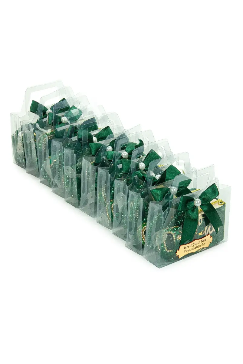 10 Adet İsme Özel Çantalı Mevlüt Hediyelik - Zikirmatik Tesbih Mini Kuranı Kerim Seti - Yeşil - 3