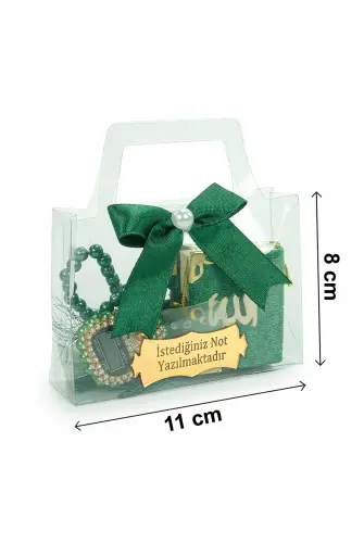 10 Adet İsme Özel Çantalı Mevlüt Hediyelik - Zikirmatik Tesbih Mini Kuranı Kerim Seti - Yeşil - 8