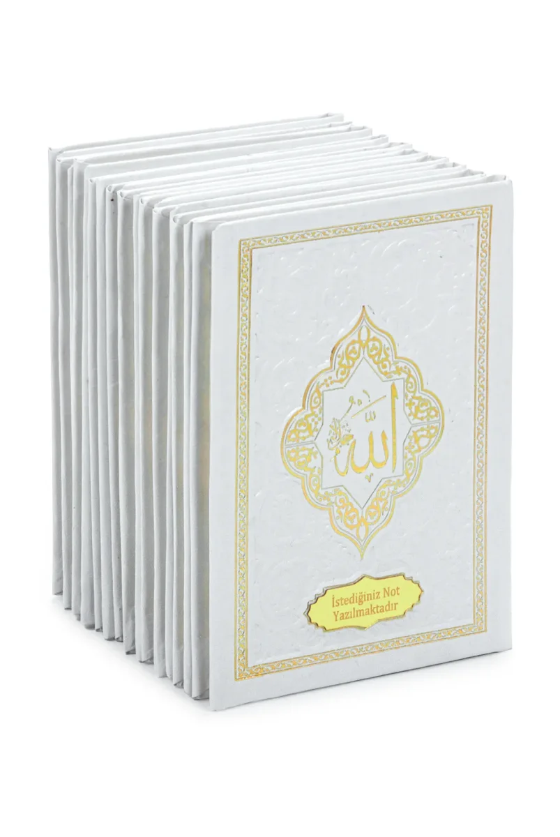 10 Adet İsme Özel Kabartmalı Mevlüt Hediyelik Ciltli Yasin Kitabı - Çanta Boy – 128 Sayfa - Beyaz - 2