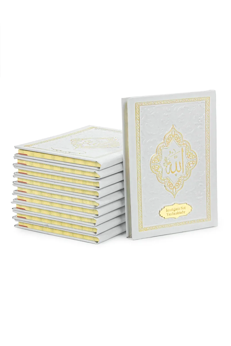 10 Adet İsme Özel Kabartmalı Mevlüt Hediyelik Ciltli Yasin Kitabı - Çanta Boy – 128 Sayfa - Beyaz - 4