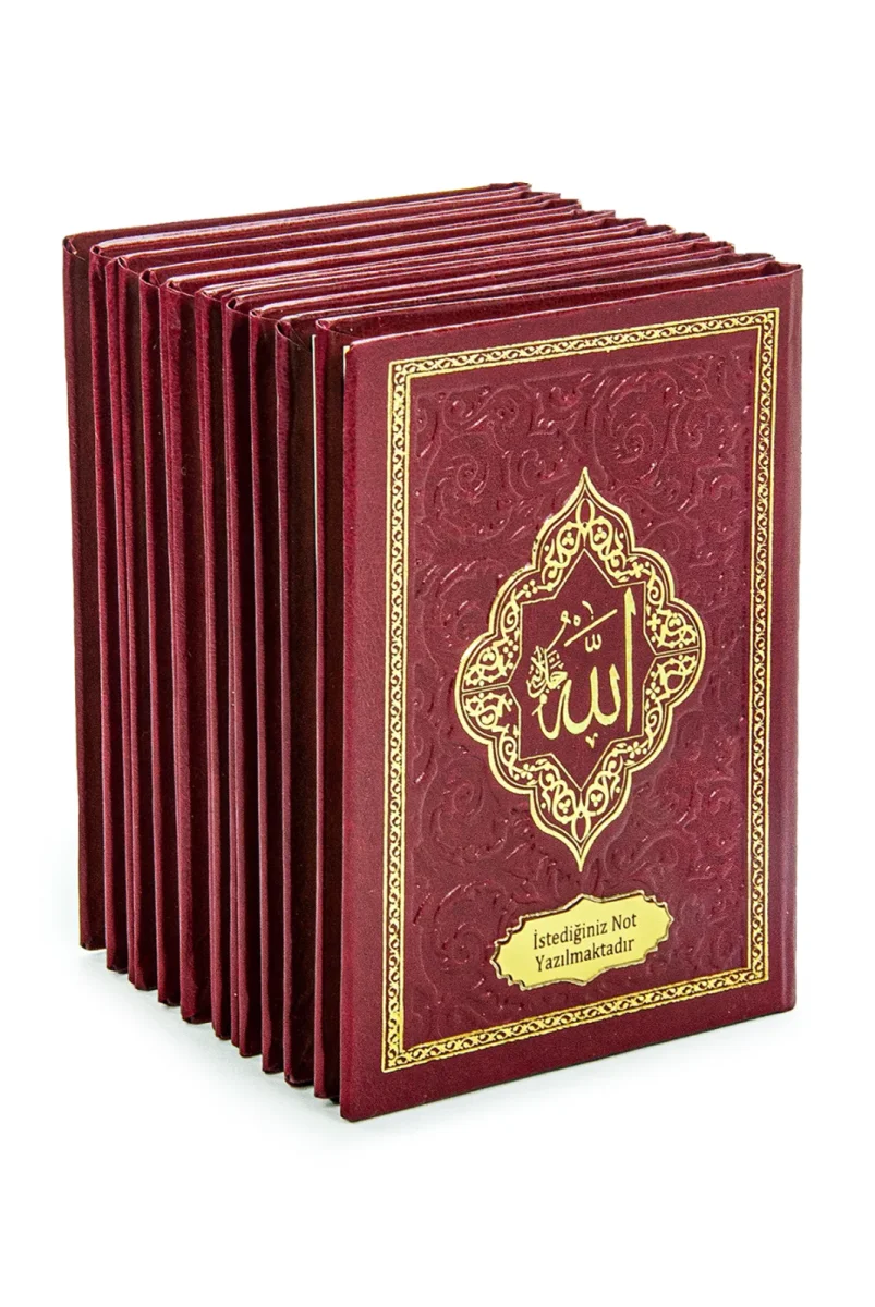 10 Adet İsme Özel Kabartmalı Mevlüt Hediyelik Ciltli Yasin Kitabı - Çanta Boy – 128 Sayfa - Kırmızı - 2