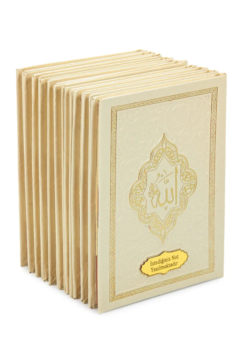 10 Adet İsme Özel Kabartmalı Mevlüt Hediyelik Ciltli Yasin Kitabı - Çanta Boy – 128 Sayfa - Krem - 2