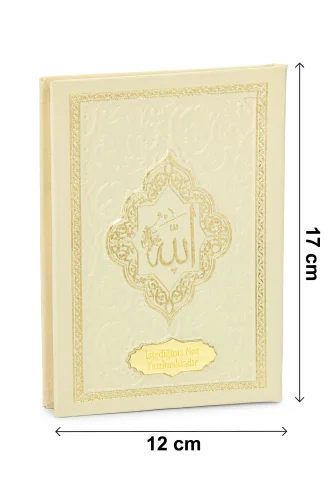 10 Adet İsme Özel Kabartmalı Mevlüt Hediyelik Ciltli Yasin Kitabı - Çanta Boy – 128 Sayfa - Krem - 6
