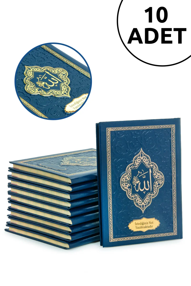 10 Adet İsme Özel Kabartmalı Mevlüt Hediyelik Ciltli Yasin Kitabı - Çanta Boy – 128 Sayfa - Lacivert - 1