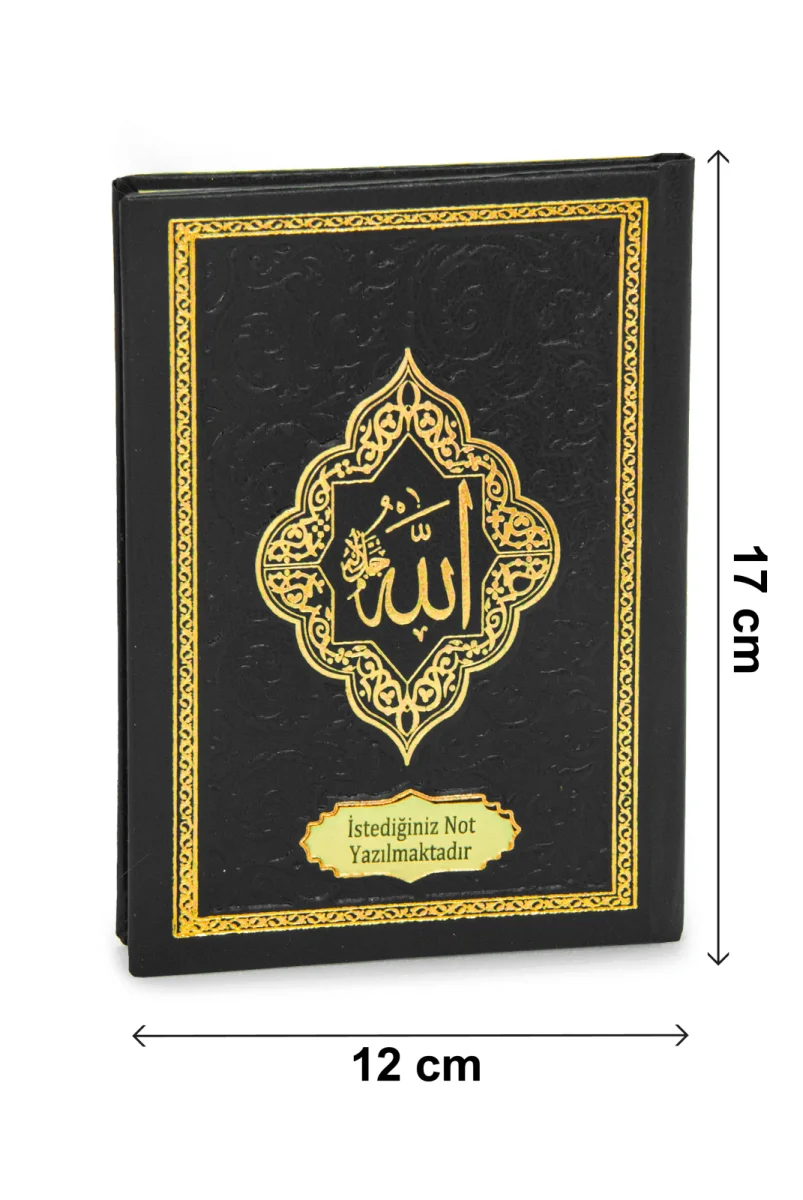 10 Adet İsme Özel Kabartmalı Yaldızlı Deri Ciltli Yasini Şerif Kitabı - Çanta Boy – 128 Sayfa - Siyah - 6