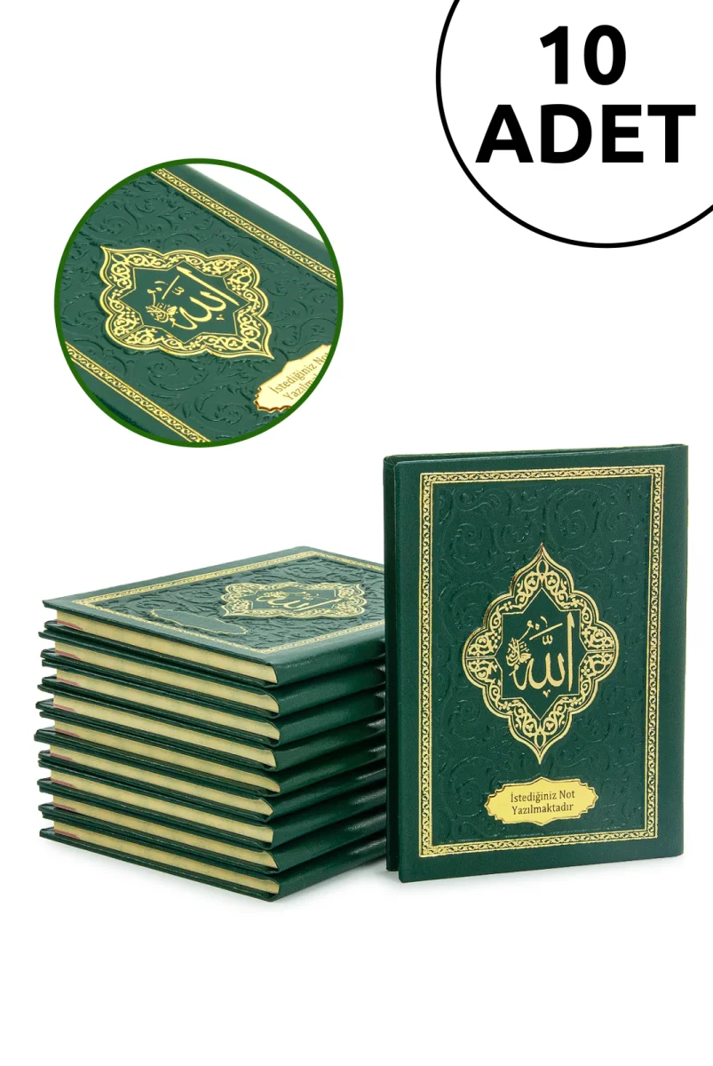 10 Adet İsme Özel Kabartmalı Mevlüt Hediyelik Ciltli Yasin Kitabı - Çanta Boy – 128 Sayfa - Yeşil - 1