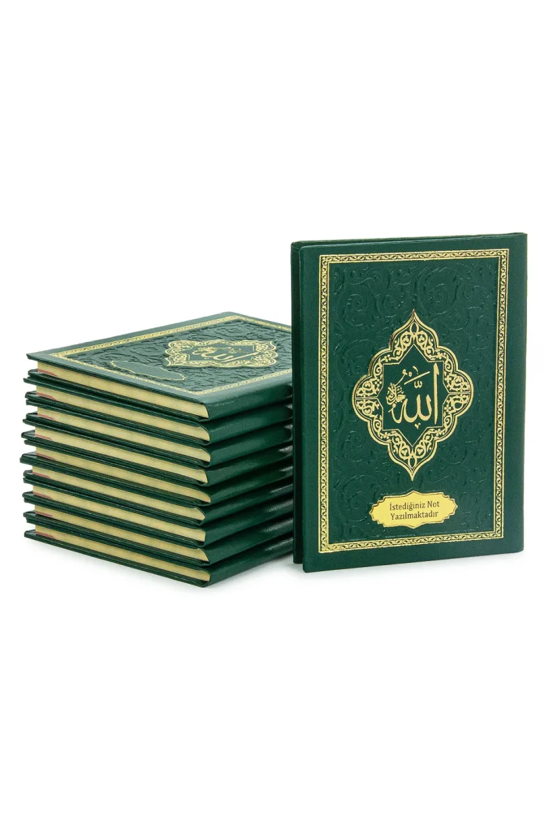 10 Adet İsme Özel Kabartmalı Mevlüt Hediyelik Ciltli Yasin Kitabı - Çanta Boy – 128 Sayfa - Yeşil - 4