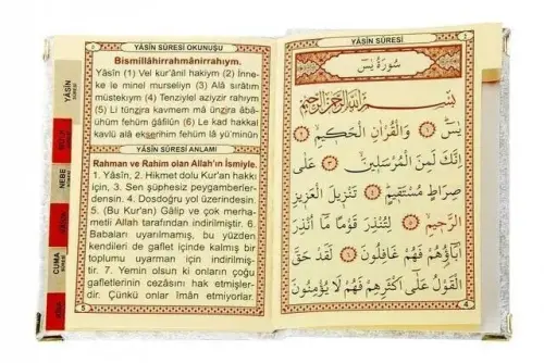 10 Adet Kadife Kaplı Yasin Kitabı - Çanta Boy - İsim Baskılı Plaka - Tesbihli - Şeffaf Kutulu - Krem - Hediyelik Yasin Seti - 3