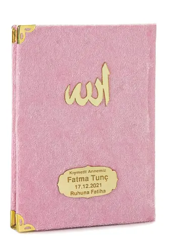 10 Adet Kadife Kaplı Yasin Kitabı - Çanta Boy - İsme Özel Plakalı - Tesbihli - Keseli - Pembe Renk - Mevlüt Hediyeliği - 80 Sayfa - 4