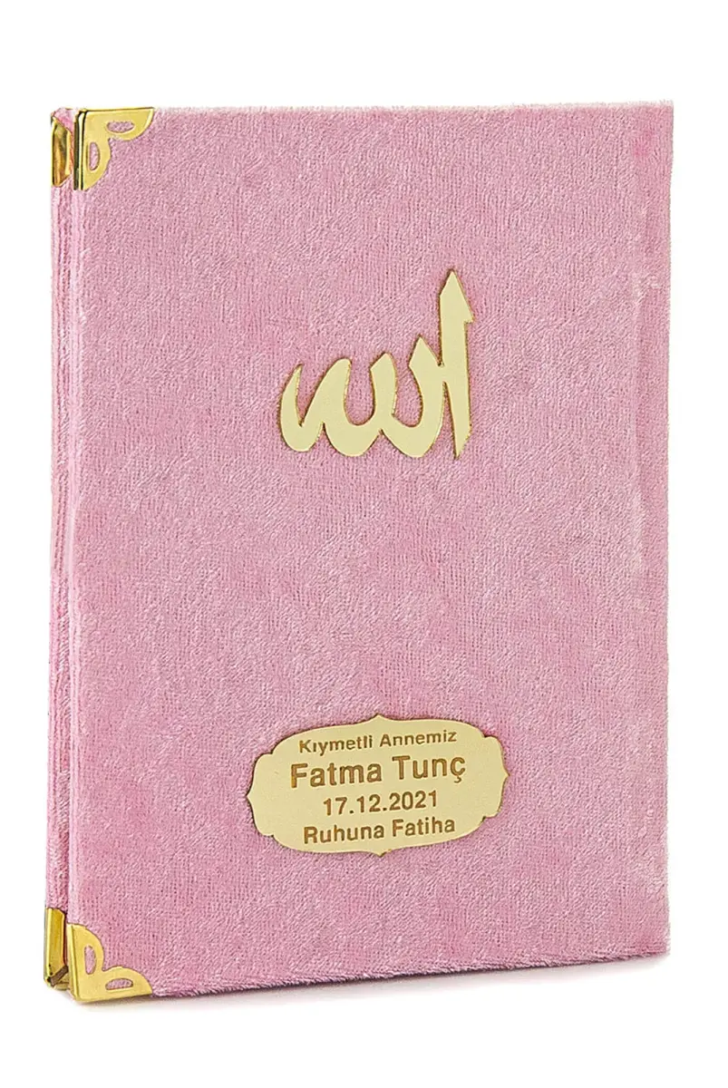 10 Adet Kadife Kaplı Yasin Kitabı - Çanta Boy - İsme Özel Plakalı - Tesbihli - Keseli - Pembe Renk - Mevlüt Hediyeliği - 80 Sayfa - 4