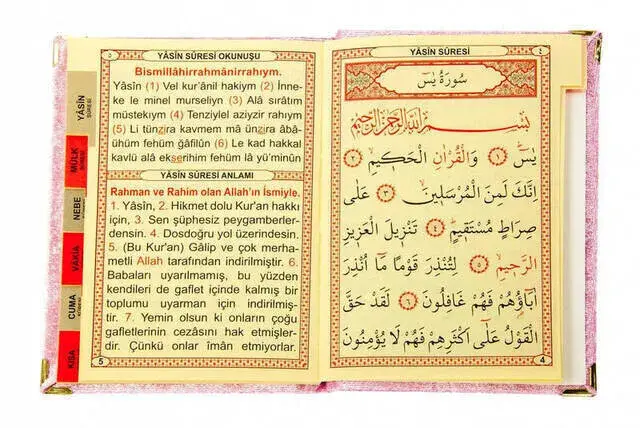 10 Adet Kadife Kaplı Yasin Kitabı - Çanta Boy - İsme Özel Plakalı - Tesbihli - Keseli - Pembe Renk - Mevlüt Hediyeliği - 3