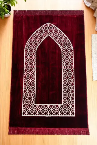 10 Adet Mihraplı Kadife Seccade Seti - Dağıtmalık, Mevlüt, Hac Umre Hediyelik - Bordo - ihvanonline (1)