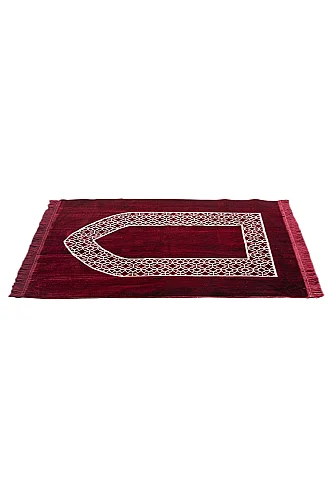 10 Adet Mihraplı Kadife Seccade Seti - Dağıtmalık, Mevlüt, Hac Umre Hediyelik - Bordo - 8