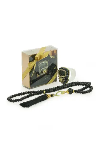 10 Adet Özel Kurdele Süslemeli Kutulu İnci Tesbihli Taşlı Zikirmatik Mevlüt Hediyesi Siyah - ihvanonline (1)