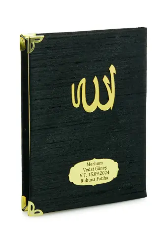 10 ADET - Şantuk Kumaş Kaplı Yasin Kitabı - Çanta Boy - İsme Özel Plakalı - Siyah - 1
