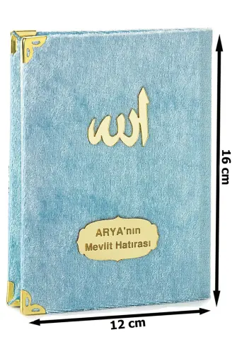 10 Personalized Mevlüt Gifts Velvet Covered Yasin Book 80 Pages Blue - 2