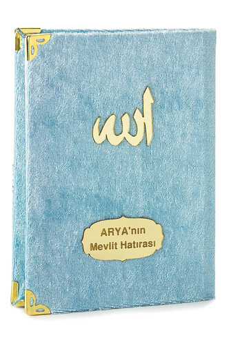 10 Personalized Mevlüt Gifts Velvet Covered Yasin Book 80 Pages Blue - 1