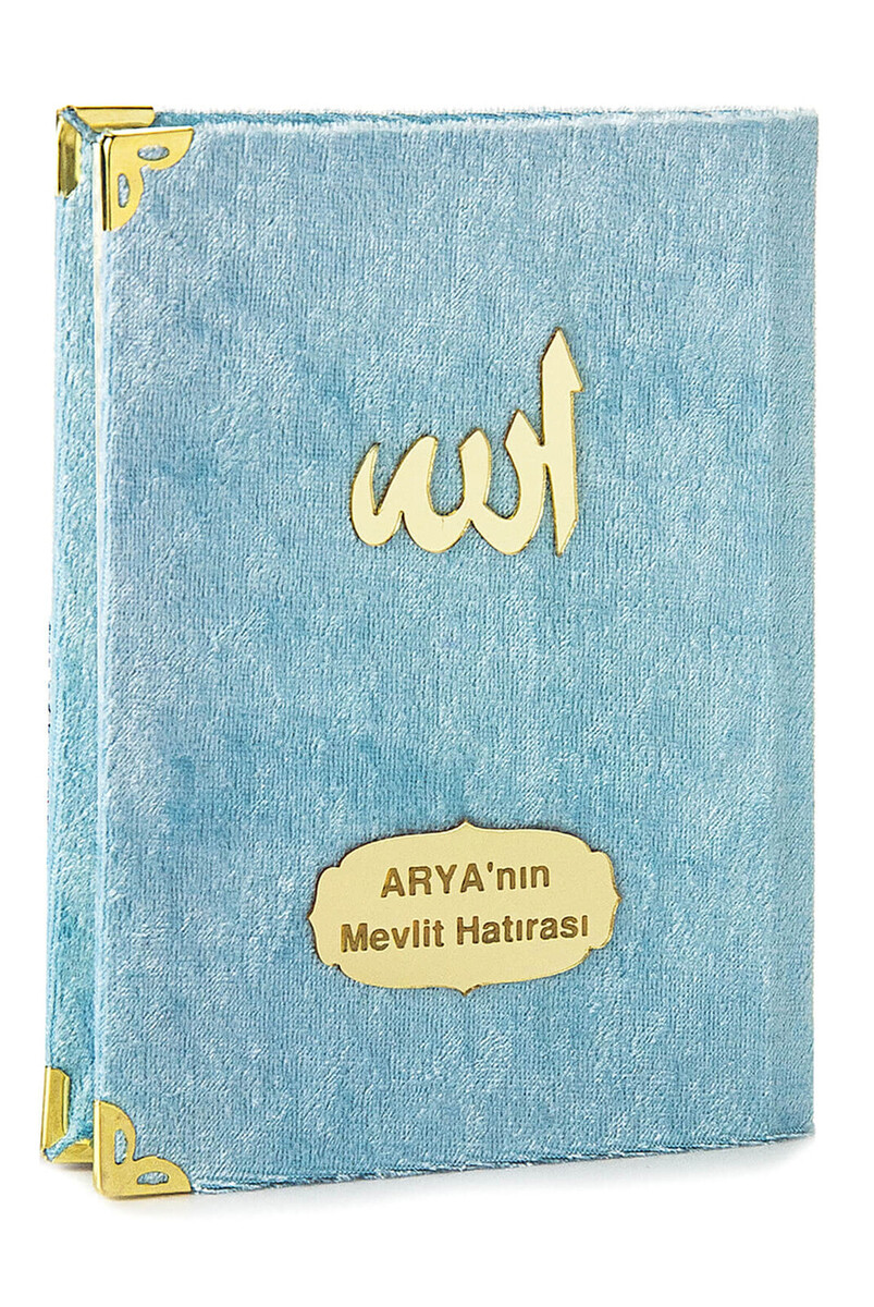 10 Personalized Mevlüt Gifts Velvet Covered Yasin Book 80 Pages Blue - 1