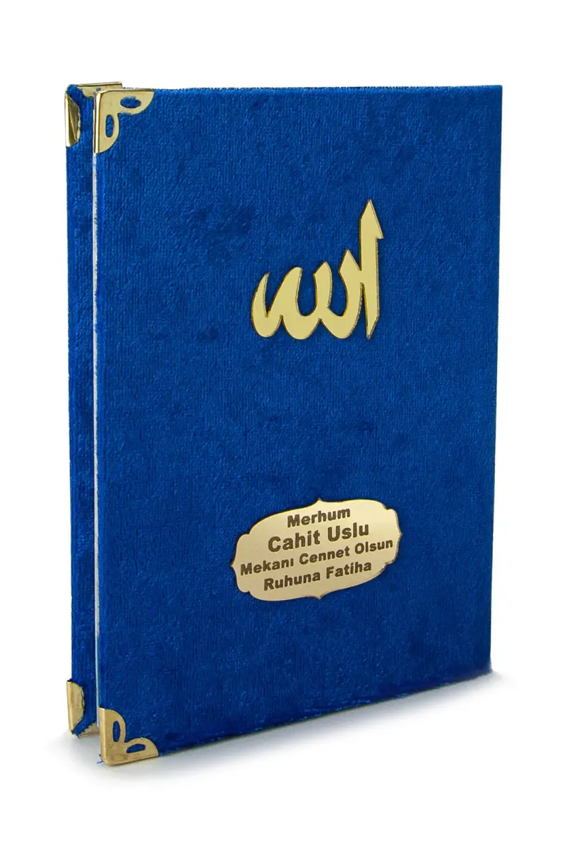 10 Personalized Mevlüt Gifts Velvet Covered Yasin Book 80 Pages Dark Blue - 1