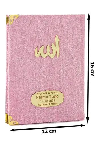 10 Personalized Mevlüt Gifts Velvet Covered Yasin Book 80 Pages Pink - 2