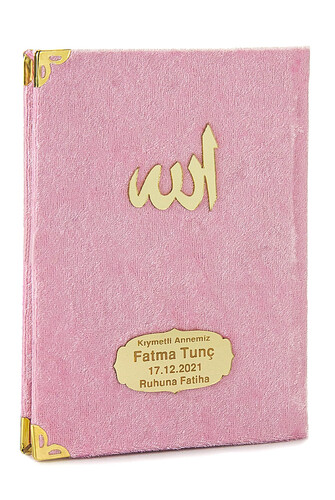 10 Personalized Mevlüt Gifts Velvet Covered Yasin Book 80 Pages Pink - 1
