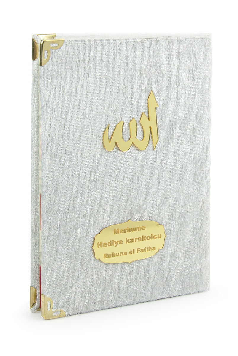 10 Personalized Mevlüt Gifts Velvet Covered Yasin Book 80 Pages White - 1