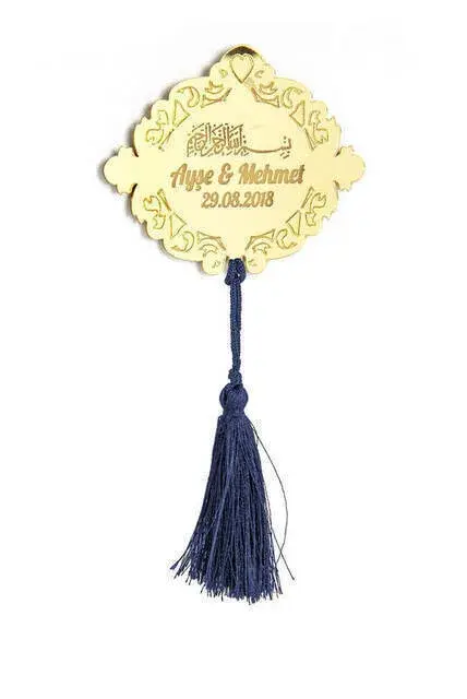 10 Pieces Gift Mirrored Plexi Magnet Wardrobe Ornament Navy Blue Tassel - 1