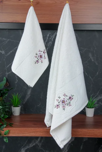 %100 Pamuklu 3D Çiçek İşlemeli 12 li Analı Kızlı Çeyizlik Havlu Seti 50x90 cm - 00030 - 6