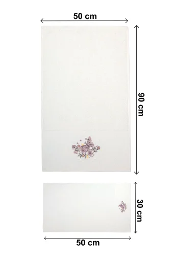 %100 Pamuklu 3D Kelebek İşlemeli 12 li Analı Kızlı Çeyizlik Havlu Seti 50x90 cm - 00030 - 8