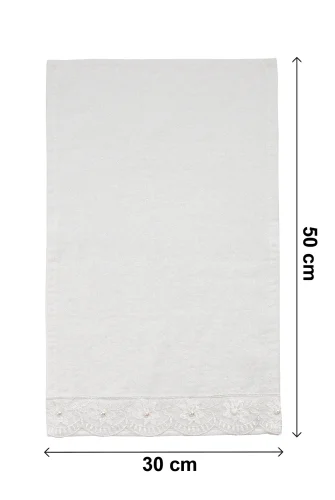 % 100 Pamuklu Kadife Güpürlü İnci Işlemeli 6 lı Çeyizlik El Yüz Havlu Seti - 30x50 cm - 04466 - Beyaz - 7