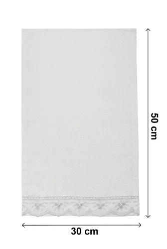 % 100 Pamuklu Kadife Güpürlü İnci Işlemeli 6 lı Çeyizlik El Yüz Havlu Seti - 30x50 cm - 04466 - Gri - 7