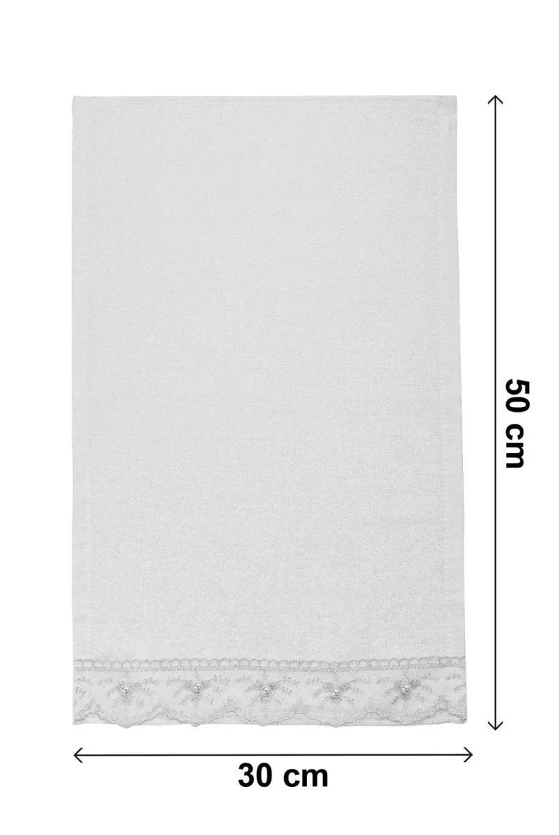 % 100 Pamuklu Kadife Güpürlü İnci Işlemeli 6 lı Çeyizlik El Yüz Havlu Seti - 30x50 cm - 04466 - Gri - 7