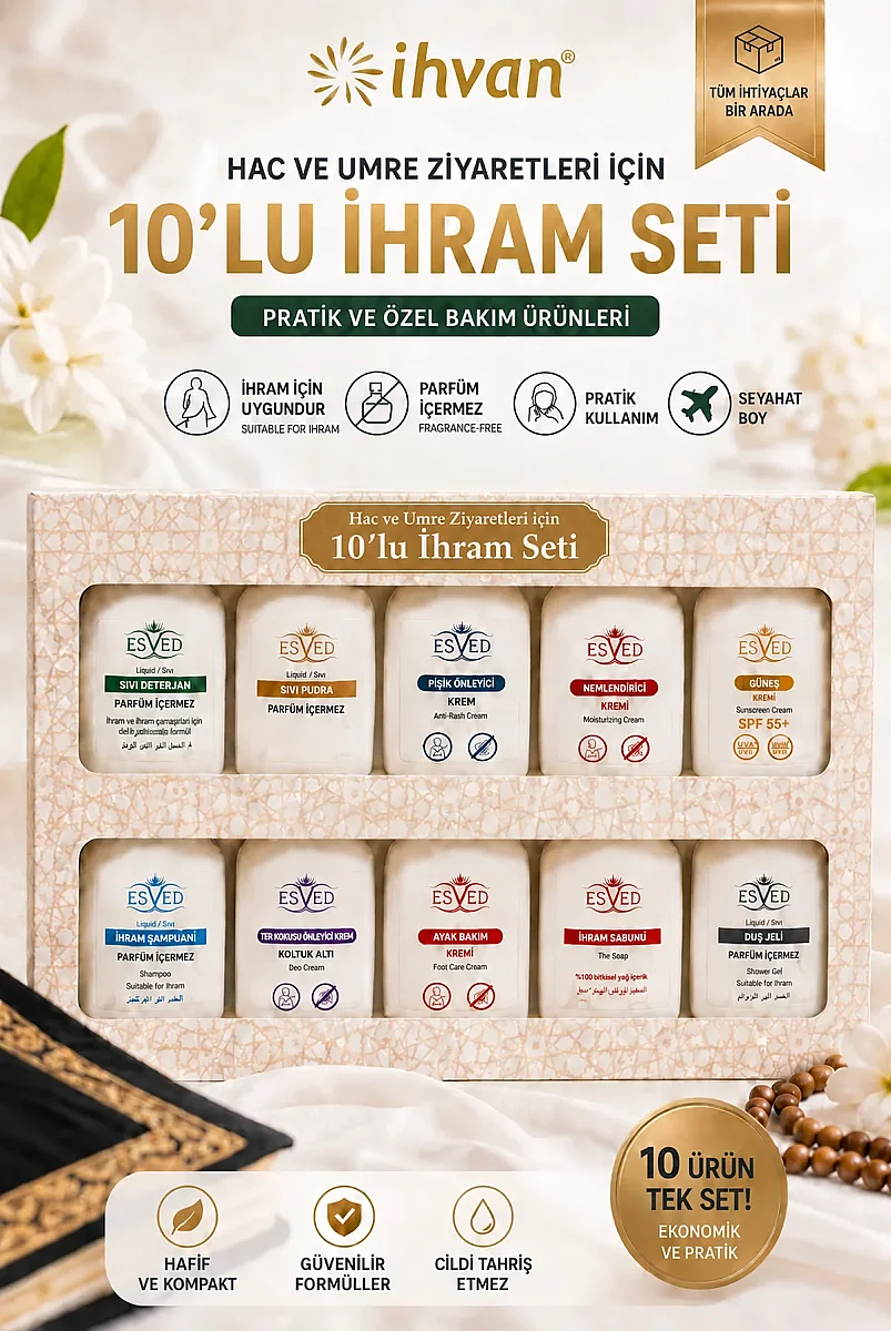 10 lu İhram Seti – Hac ve Umre Bakım Seti Parfümsüz İhram Bakım Ürünleri - Kopya - 1