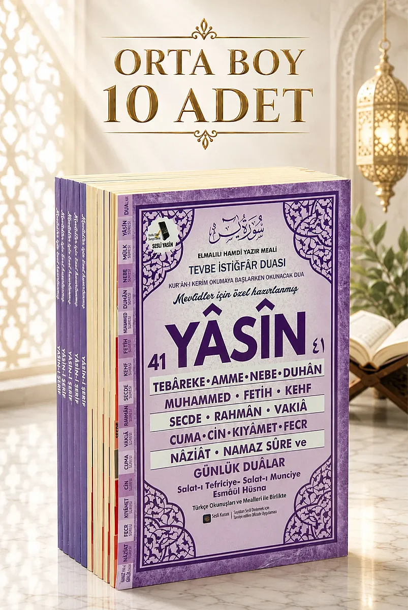10’lu Türkçe Mealli 41 Yasin Orta Boy 192 Sayfa QR Kodlu, Sesli Dinleme - Mor - 1