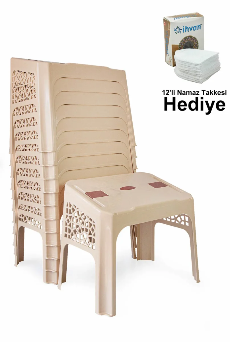 12 Adet Cami ve Kuran Kursları için Takke Hediyeli Plastik Rahle Masası - 1
