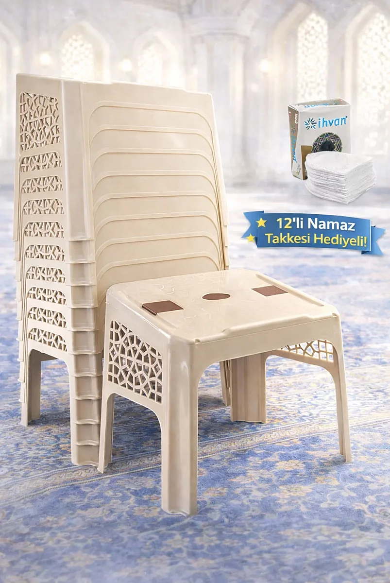 12 Adet Cami ve Kuran Kursları için Takke Hediyeli Plastik Rahle Masası - 1