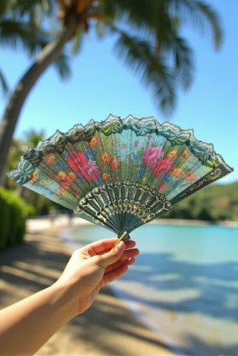 12 Adet Çiçekli Dantelli Katlanır Yelpaze, Hediyelik Doğal Serinletici - Siyah - ihvanonline (1)