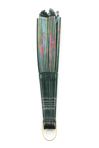 12 Adet Çiçekli Dantelli Katlanır Yelpaze, Hediyelik Doğal Serinletici - Siyah - 11