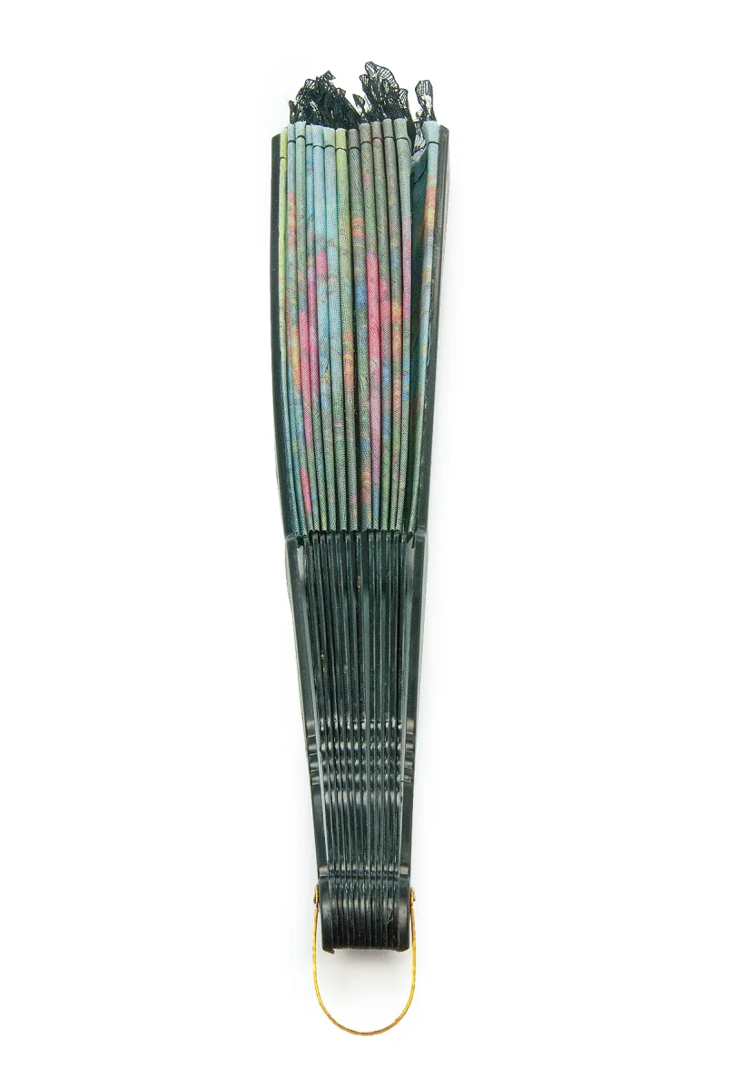 12 Adet Çiçekli Dantelli Katlanır Yelpaze, Hediyelik Doğal Serinletici - Siyah - 11