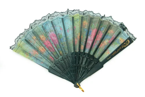 12 Adet Çiçekli Dantelli Katlanır Yelpaze, Hediyelik Doğal Serinletici - Siyah - 8