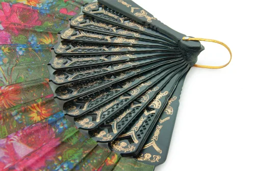 12 Adet Çiçekli Dantelli Katlanır Yelpaze, Hediyelik Doğal Serinletici - Siyah - 5